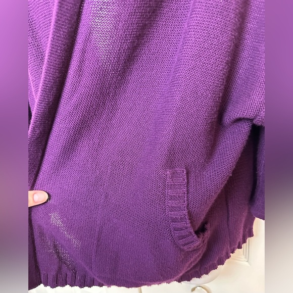 EILEEN FISHER Purple Cardigan Sweater Hooded Pockets Plum Organic Cotton Knit - Picture 6 of 14